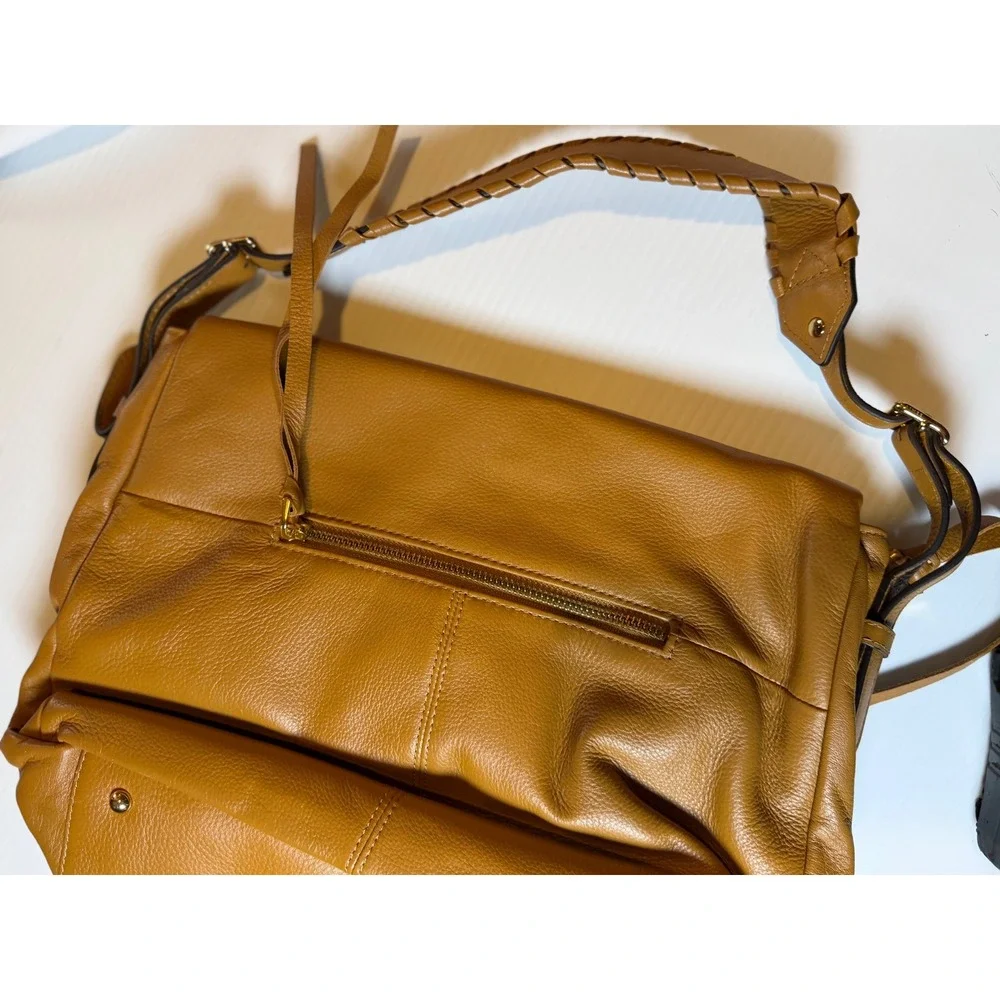 Aimee Kestenberg Bali Double Entry Leather Hobo Bag Raffia Latte Tan Brown OS